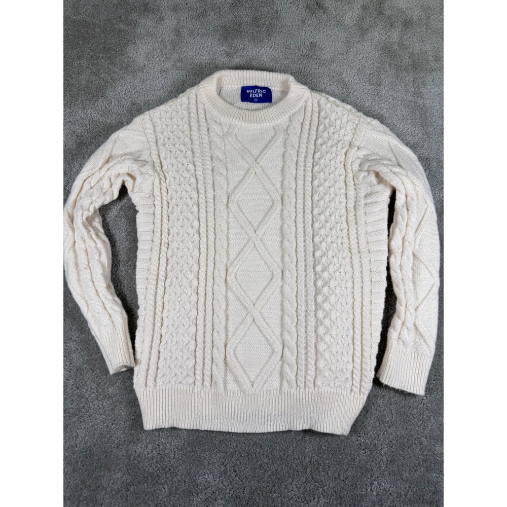 Aelfric Eden Mens Cream Cable Knit Sweater Fisherman Crew Neck Pullover Large